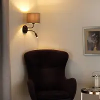 Duolla Wandlamp Roller, crème / amber, Slaapkamer, Textiel / Stof / Zijde, Wandlamp