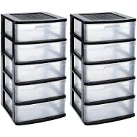PlasticForte Ladeblok - 2x stuks - bureau organizer - 5 lades - zwart - L40 x B39 x H81 cm