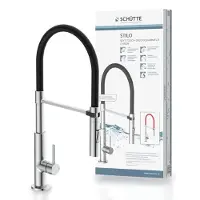 Schutte Stilo Design Keukenkraan - Mengkraan - Hoge, Draaibare Uitloop - Uittrekbare Mousseur - Zijdelingse Greep - Soft-Touch Slang, Chroom/Zwart