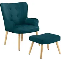 Notio Living Coco-Accentstoel & Kruk - Petrol Fluweel