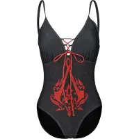 Assassin's creed - Gaming Zwempak - Crest - S tot XXL - voor Vrouwen - zwart-rood | Maat L