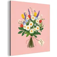 MuchoWow Aluminium schilderij 50x50 cm - Wanddecoratie metaal - Bloemen - Lint - Kaartje - Metalen muurdecoratie woonkamer - Decoratie industrieel - Foto op dibond - Industriële accessoires slaapkamer