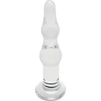 Rimba Dolly - glazen anaal dildo - gebogen met ribbels - transparant