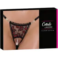 Cottelli collection - string met rozen en parels - luxe kanten - zwart