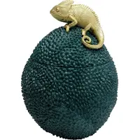 Kare decoratieve doos Kameleon, hoogte 34 cm, donkergroen, goud Chameleon, groen, Woon-/ Eetkamer, Kunststof