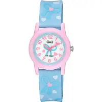Q&Q V22A-008VY - Horloge - Sport - Analoog - Kinderen - Unisex - Plastic band - Rond - Kunststof - Cijfers - Liefde - Harten - Paars - Lichtblauw - Roze - Wit - 10 ATM