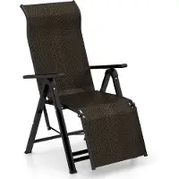 Costway Zonneligstoel rotan, inklapbare ligstoel met verstelbare rugleuning, ligstoel met armleuning, hoge rugleuning, klapligstoel voor tuin, terras, balkon