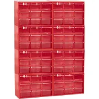 PlasticForte Sorteerbakjes spijkers/schroeven - 72x lades - 18.5 x 10 x 12 cm - opbergkastjes - ophangbaar - rood/transparant