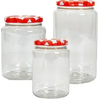 Hega hogar Weckpotten/voorraadpotten set Classico - 6x stuks - 500/1000/1500 ml - kunststof - rood - draaideksel