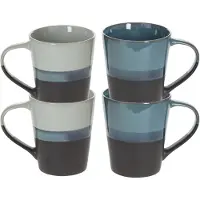 Secret De Gourmet Koffiemokken Lagune - 4x stuks - Keramiek - blauw/grijs - 360 ml - 9 x 10 cm - 2 kleur varianten in een set