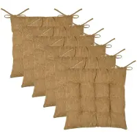 Stof Textile stoelkussen Dandy - 6x - camel - 38 x 38 x 5 cm - touwtjes sluiting - zitkussens - binnen/buiten