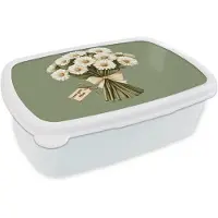 MuchoWow Broodtrommel Wit - Lunchbox Lint - Boeket - Groen - Quote - Brooddoos 18x12x6 cm - Brood lunch box - Broodtrommels voor kinderen en volwassenen