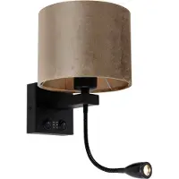 QAZQA Wandlamp zwart met velours kap taupe 18cm - Brescia Combi