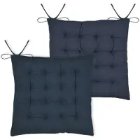 Stof Textile stoelkussen Coline - 2x - donkerblauw - 38 x 38 x 4 cm - touwtjes sluiting - zitkussens - binnen/buiten