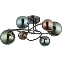 Globo Zwarte Plafondlamp Riha Gekleurd Glas 6 Lichts