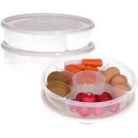 Excellent houseware Vershoudbakje/bewaarbakje - 2x - luchtdicht - 5 vakjes - creme wit - kunststof - 2 liter