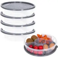 Excellent houseware Vershoudbakje/bewaarbakje - 4x - luchtdicht - 5 vakjes - donkergrijs - kunststof - 2 liter