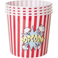 Gerimport Popcorn bak - 10x - rood/wit - kunststof - D24 - 9 liter - herbruikbaar