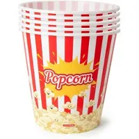 PlasticForte Popcorn bak - 8x - rood/wit retro print - kunststof - 18 x 18 cm - 2.8 liter - herbruikbaar