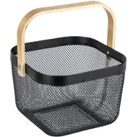 Wenko Badkameropberger Bambusa - Opbergmand - Met Handvat - Zwart - 25x17x25cm