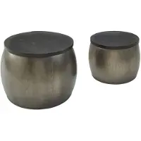 Wohnling Salontafel, set van 2, mango massief hout, bijzettafeltje, rond, zilver, salontafel voor de woonkamer, aluminium, afneembaar tafelblad, modern, metaal/hout