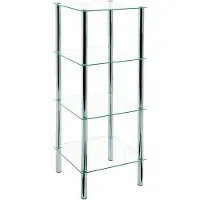 Haku legbord, 3 legborden, elk met een draagvermogen tot 5 kg, B 390 x D 390 x H 1070 mm, staal/ESG veiligheidsglas, chroom/transparant