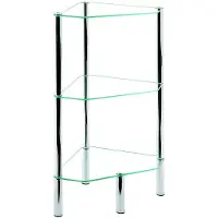 Haku legbord, 3-zijdig, 2 legborden, elk met een draagvermogen tot 5 kg, B 450 x D 320 x H 770 mm, staal/ESG veiligheidsglas, chroom/transparant