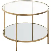 Haku bijzettafel, rond, gelakt stalen buis, planken van helder veiligheidsglas/spiegelglas, B 600 x D 600 x H 450 mm, goud