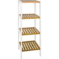 Haku legbordstelling, 4 legborden, elk belastbaar tot 20 kg, B 350 x D 330 x H 1120 mm, hout, kleur wit/bamboe-naturel