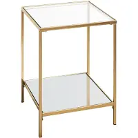 Haku bijzettafel, vierkant, gelakt stalen buis, planken in helder veiligheidsglas/spiegelglas, B 390 x D 390 x H 550 mm, goud