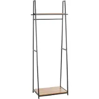 Haku vrijstaande kapstok, totaal draagvermogen 15 kg, 2 legplanken, B 680 x D 400 x H 1660 mm, staal/hout, decor zwart/donker eiken