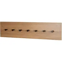 Haku wandkapstok, 7 haken, elk met een draagvermogen van 3 kg, B 800 x D 50 x H 200 mm, hout/metaal, donker eiken decor/zwart