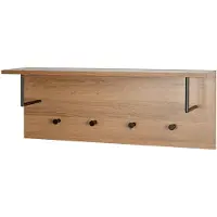 Haku wandkapstok, 4 haken met elk 3 kg draagvermogen, kledingstangen, hoedenplank, B 800 x D 200 x H 300 mm, hout/metaal, donker eiken decor/zwart