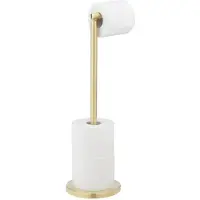 Wenko Toiletrolhouder 2-in-1 RVS mat goud - Reserverolhouder - Toiletpapier houder vrijstaand - WC Rolhouder staand
