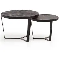 Wohnling Salontafel, set van 2, massief acaciahout / steenlook, ronde salontafel, settafel met metalen frame, moderne salontafel, bijzettafel