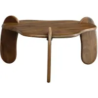 Wohnling salontafel, 78x78x39,5 cm, massief mangohout, walnootkleurig, lage salontafel met drie poten, organisch design, salontafel voor de woonkamer, modern