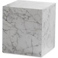 Wohnling Salontafel MONOBLOC, 40x40x45 cm, wit, hoogglans met marmerlook. Salontafel voor de woonkamer, kubusvormig, vierkant, lounge-stijl, bijzettafel