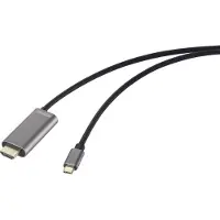 Speaka Professional SP-12876348 HDMI-kabel USB-C / HDMI Adapterkabel USB-C stekker, HDMI-A-stekker, USB-C bus 2.00 m Zwart 4K UHD, Met laadbus,