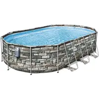 Bestway - Power Steel Swim Vista - Opzetzwembad inclusief filterpomp en accessoires - 610x366x122 cm - Steenprint