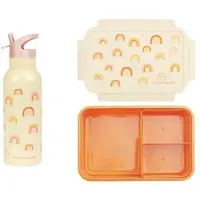 A Little Lovely Company Bundel Back to school set - Drinkfles XL RVS/Bentobox - Regenbogen