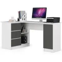 Akord Hoekbureau Links B20 / Computerbureau / Computer Tafel / Bureautafel Links / Wit - Grafietgrijs / 155 x 77 x 85 cm