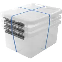 Sunware Q-line opbergbox met deksel 36L - Set van 3 - Transparant/Grijs