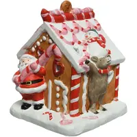 Décoris - Kersthuisje Peperkoekhuisje Met Snoep En Kerstman - 18cm