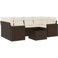 vidaXL 7-delige Loungeset met kussens poly rattan bruin