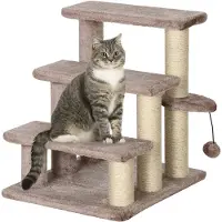 PawHut Katzentreppe-Spanplatte, Jute-45L x 40B x 48H cm-Braun