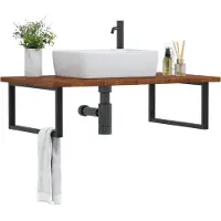 vidaXL Badkamer wandschap staal en massief eikenhout