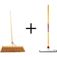 Synx Store Synx Tools Coco Binnenbezem 40cm + Vloertrekker Kunststof 35cm met Steel 120cm - Zaalveger – Vloerreiniger – Natuurrubber – Zachte bezem kokos Met steel 150cm