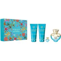 Versace Dylan Turquoise pour Femme Giftset - 100 ml eau de toilette spray + 5 ml eau de toilette tasspray + 100 ml showergel + 100 ml bodygel - cadeauset voor dames