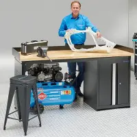 Datona Werkbank 200 cm 1 kast deuren bamboe - Zwart