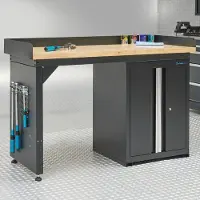 Datona Werkbank 150 cm met gereedschapskast en bamboe werkblad - Zwart